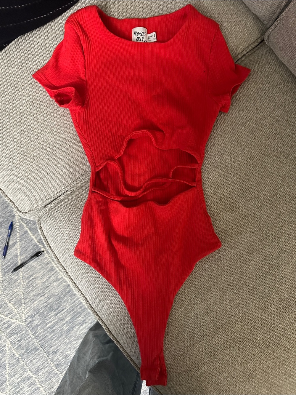 Princess Polly Red Ribbed Cutout Bodysuit